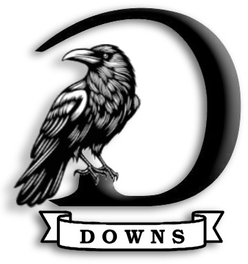 William Scott Downs crest — a raven perched on the letter D above a DOWNS banner